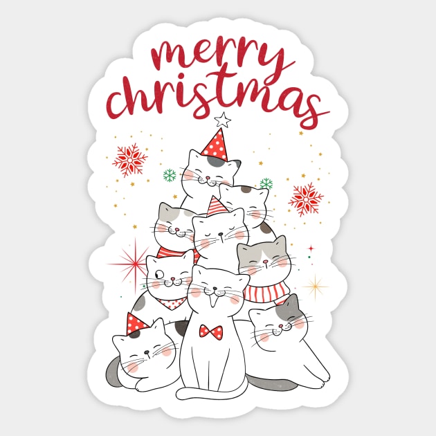 Merry Christmas Cat Tree Sticker by Designed By Marty
